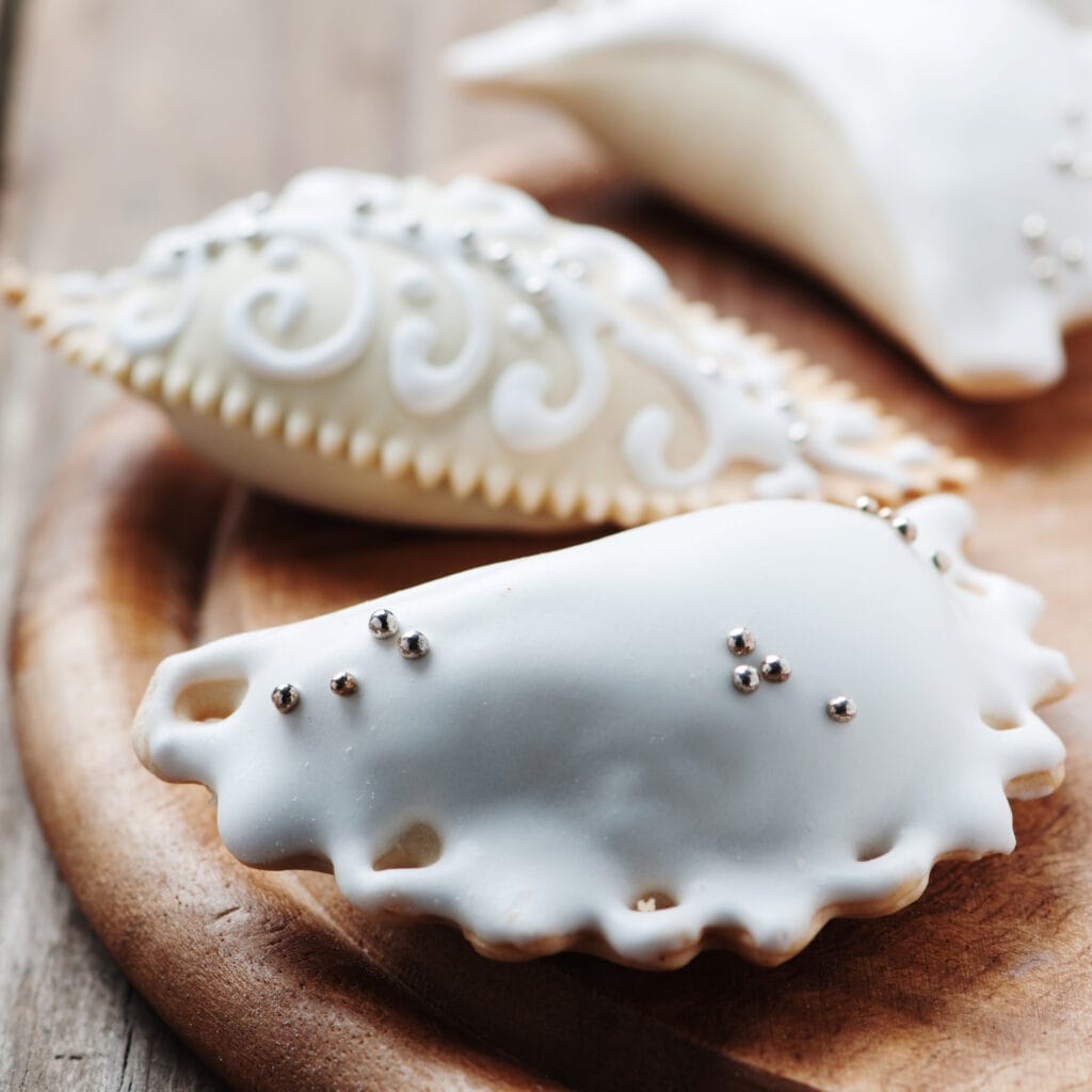 Sardinian traditional cookie on the wooden table, selective focus and square image