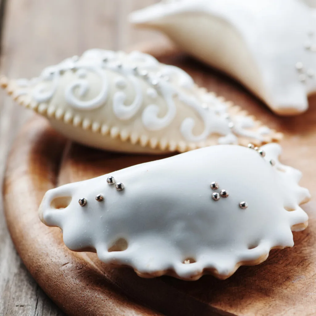 Sardinian traditional cookie on the wooden table, selective focus and square image